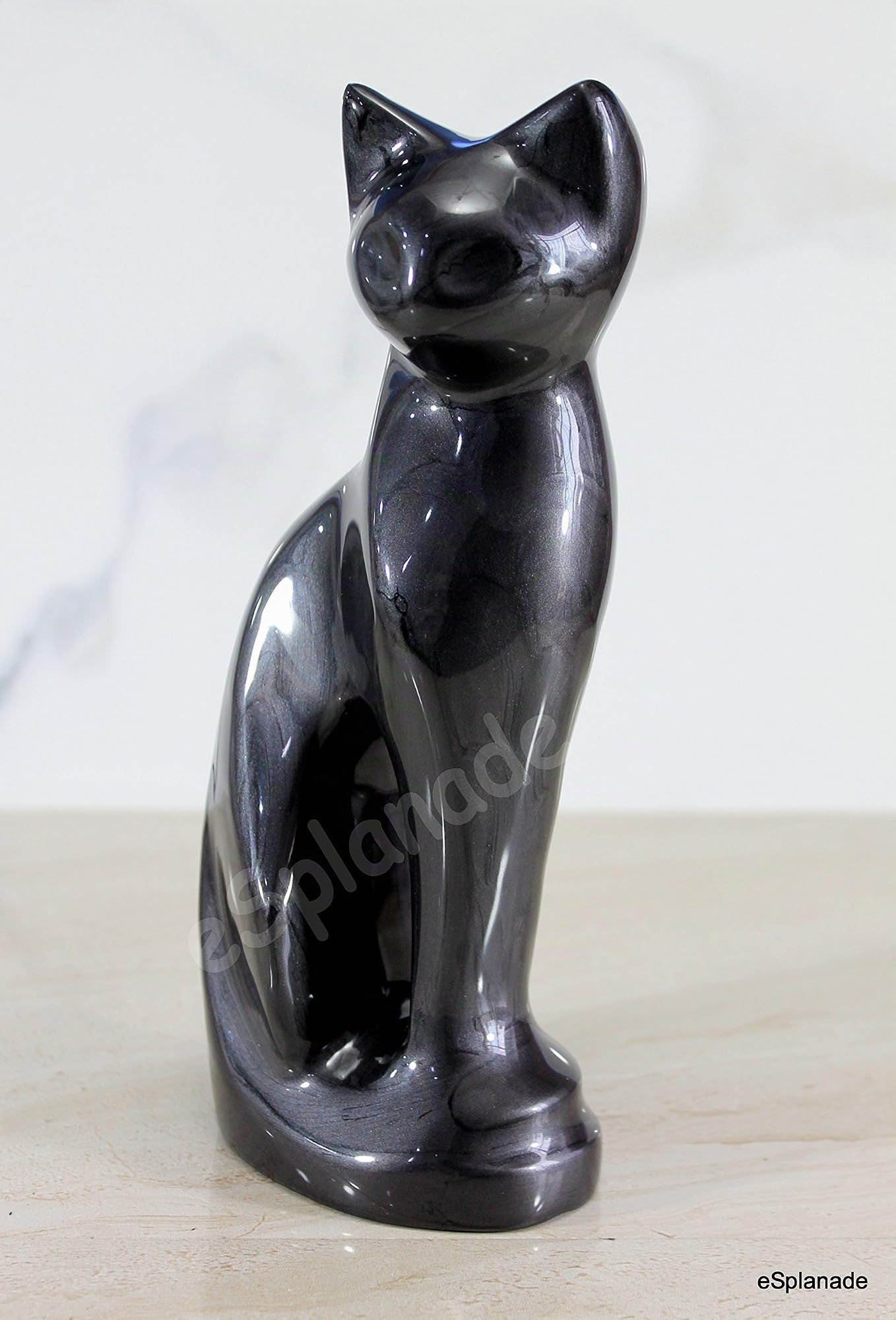 eSplanade pet cat Cremation urn memorials urn behälter Glas Topf | Messingurne | Metallurne | Graburne | Denkmäler Andenken | Urne Katze Urne (Schwarz)