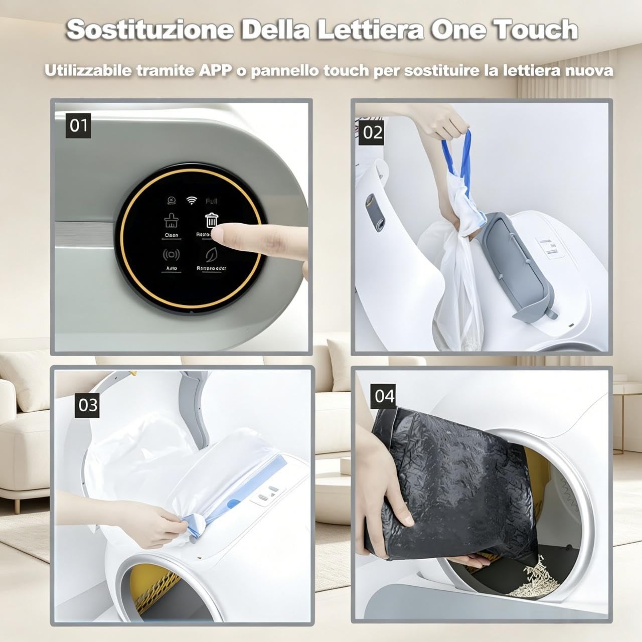 PGD​​SGA Lettiera Autopulente Per Gatti 65 Litri + 9 Litri, Controllabile Tramite App - Capacità Extra-Large (65 Litri), Deodorizzazione Ionica E Monitoraggio Dello Stato Di