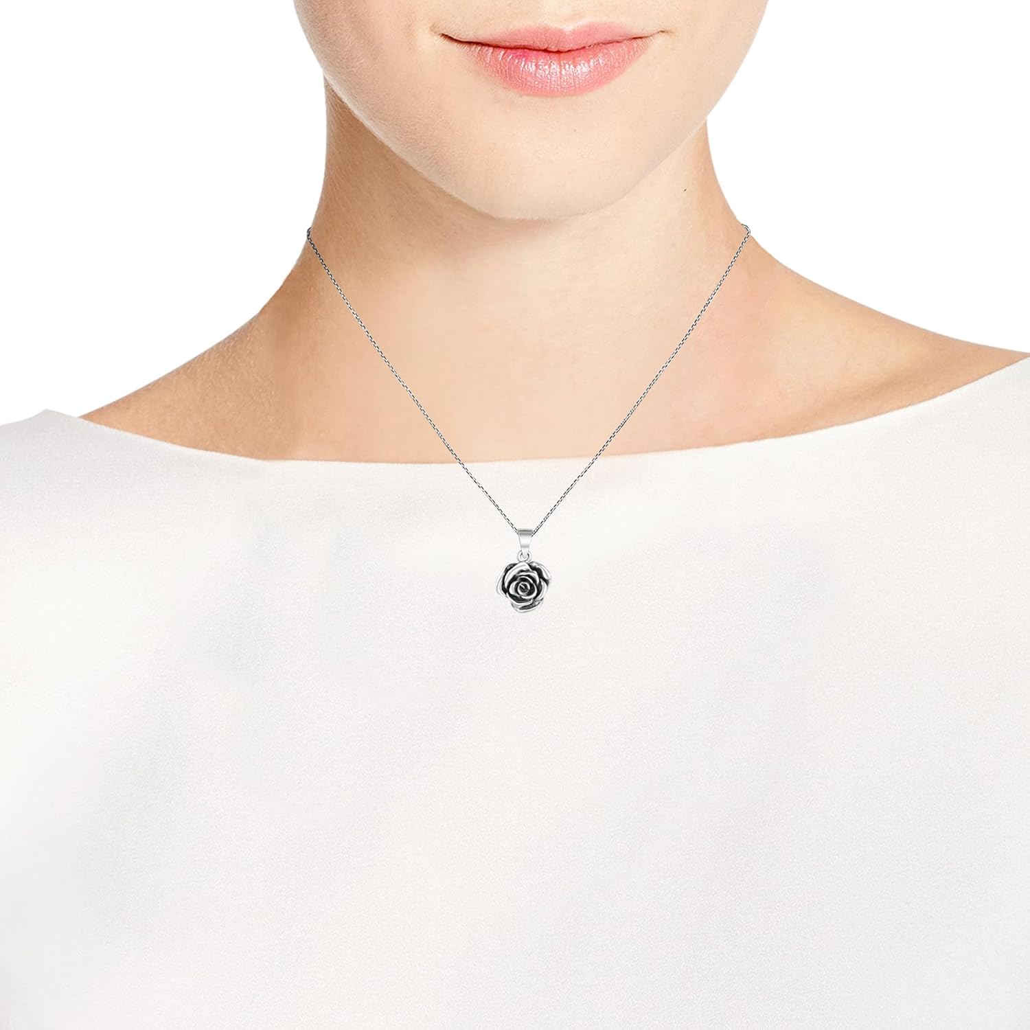 AeraVida Beautiful Blooming Rose .925 Sterling Silver Pendant Necklace | Elegant Floral Rose Pendant for Women | Classic Jewelry Gift - Image 2