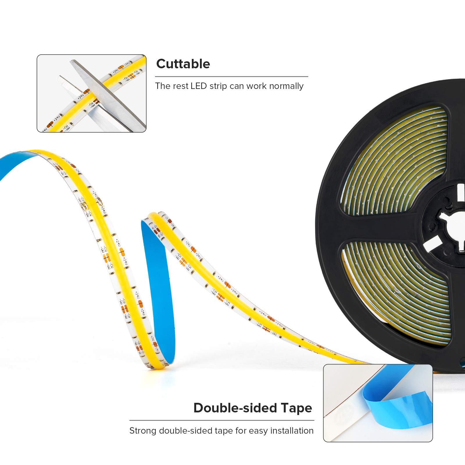 BTF-LIGHTING FCOB COB CCT 24V Kit Flexible hohe Dichte 640LEDs/m 5M RF Dimmbare Steuerung Abstimmbarer 2700K-6500K CRI>90 LED-Streifen für Schlafzimmer Küche Home Indoor mit 24V Adapter
