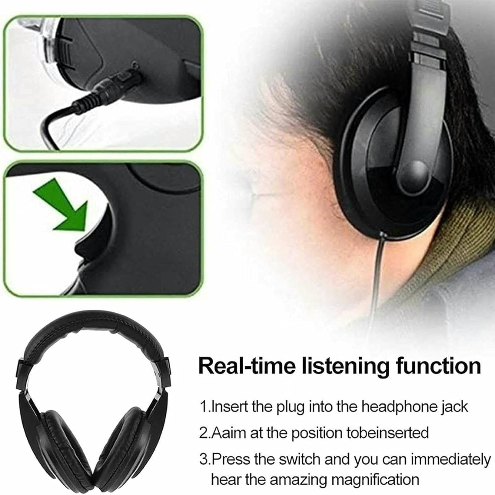Mikrofon Paraboliczny Bionic Ear, Bionic Ear Elektroniczne Urządzenie Słuchowe Urządzenie Cyfrowe, Monocular 8X Times Long Distance Hearing (Słuchawki Wliczone)