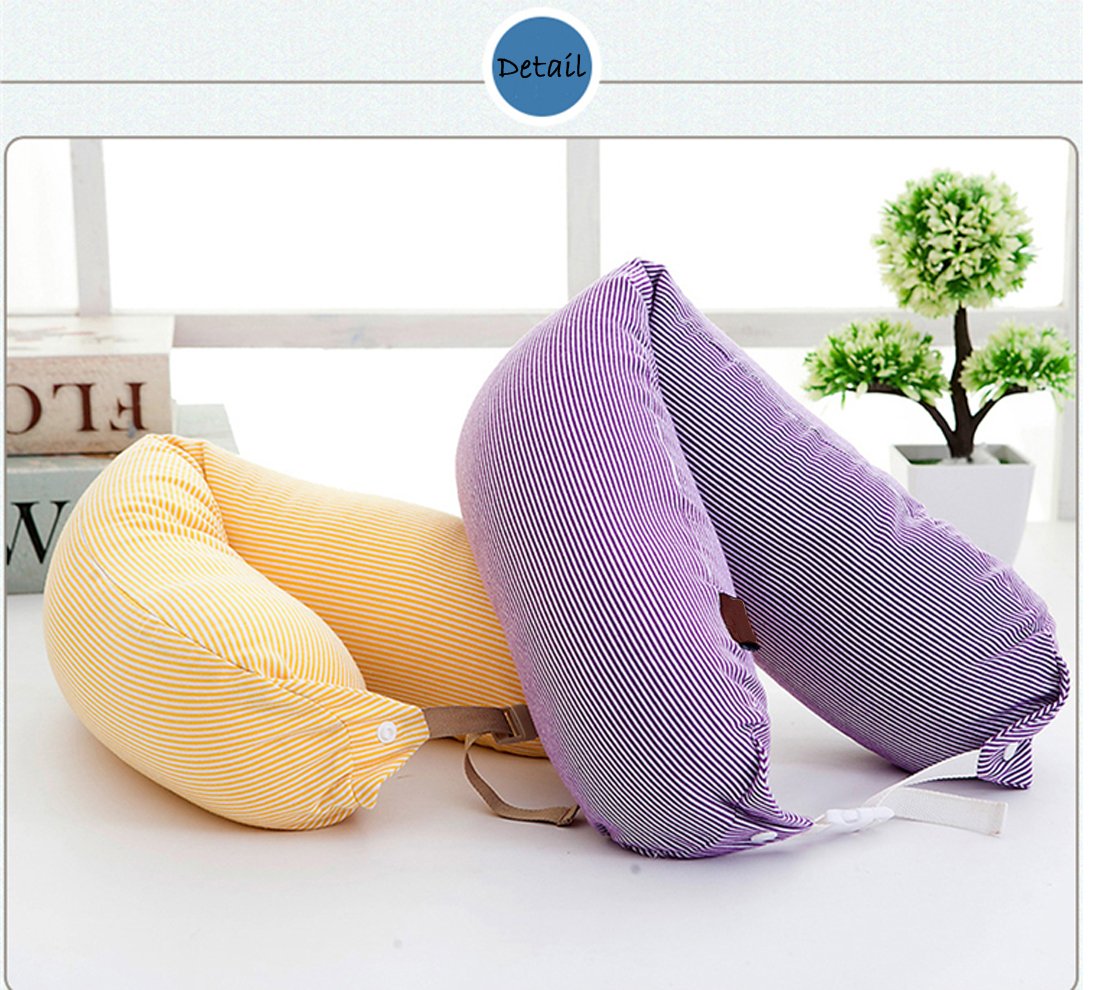 Alibo Travel Microbead Neck Pillow Round Roll U Shaped Head Rest Pillow Purple Stripe Adjustable Strap Hypoallergic Therapeutic Pillow for Cars,Airplane,Train,Office Napping, Lumbar Rest Supports