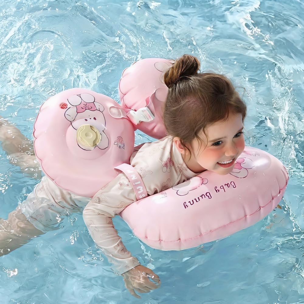 Flotador inflable para bebé con bomba, ayuda de natación para niños, soporte antivuelco para axilas y cinturones de seguridad, PVC sin olor