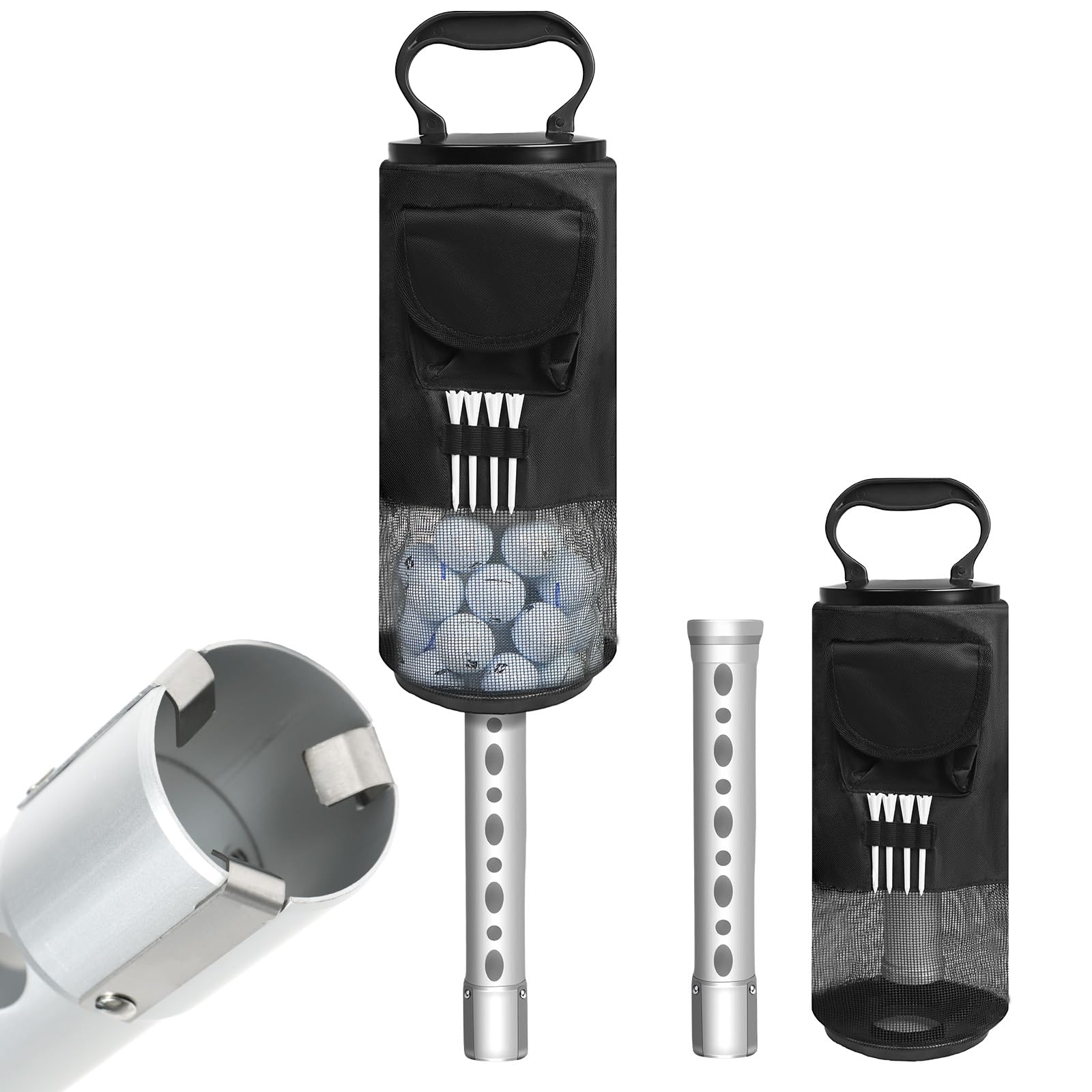 Shag Bag for Golf Balls Golf Ball Retriever, Durable Aluminum Shag Tube Golf Ball Shagger, Detachable Collector and Portable Pocket Storage Picker (Holds 70 Balls)