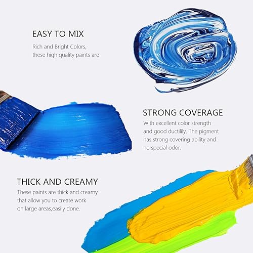 Miniatura 3 de Pintura acrílica, colores primarios, 6 colores (2.54 onzas), juego de acrílico de cuerpo pesado, pigmento rico para pintura en lienzo, tela y rocas,