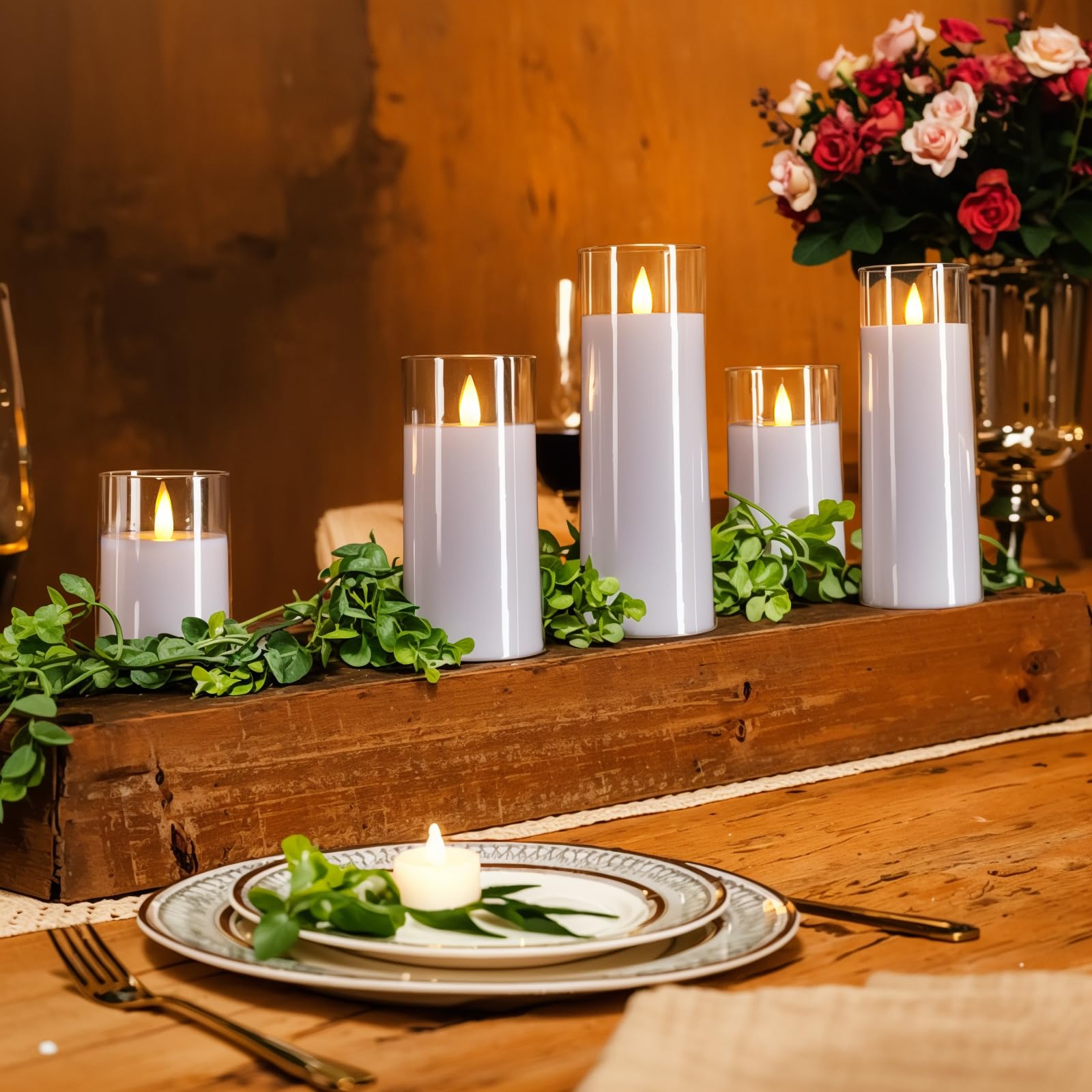 Homemory Candele realistiche tremolanti a batteria, finte candele elettriche a LED con telecomando e timer, candele senza fiamma per la casa, decorazione natalizia, bianco, set di 5