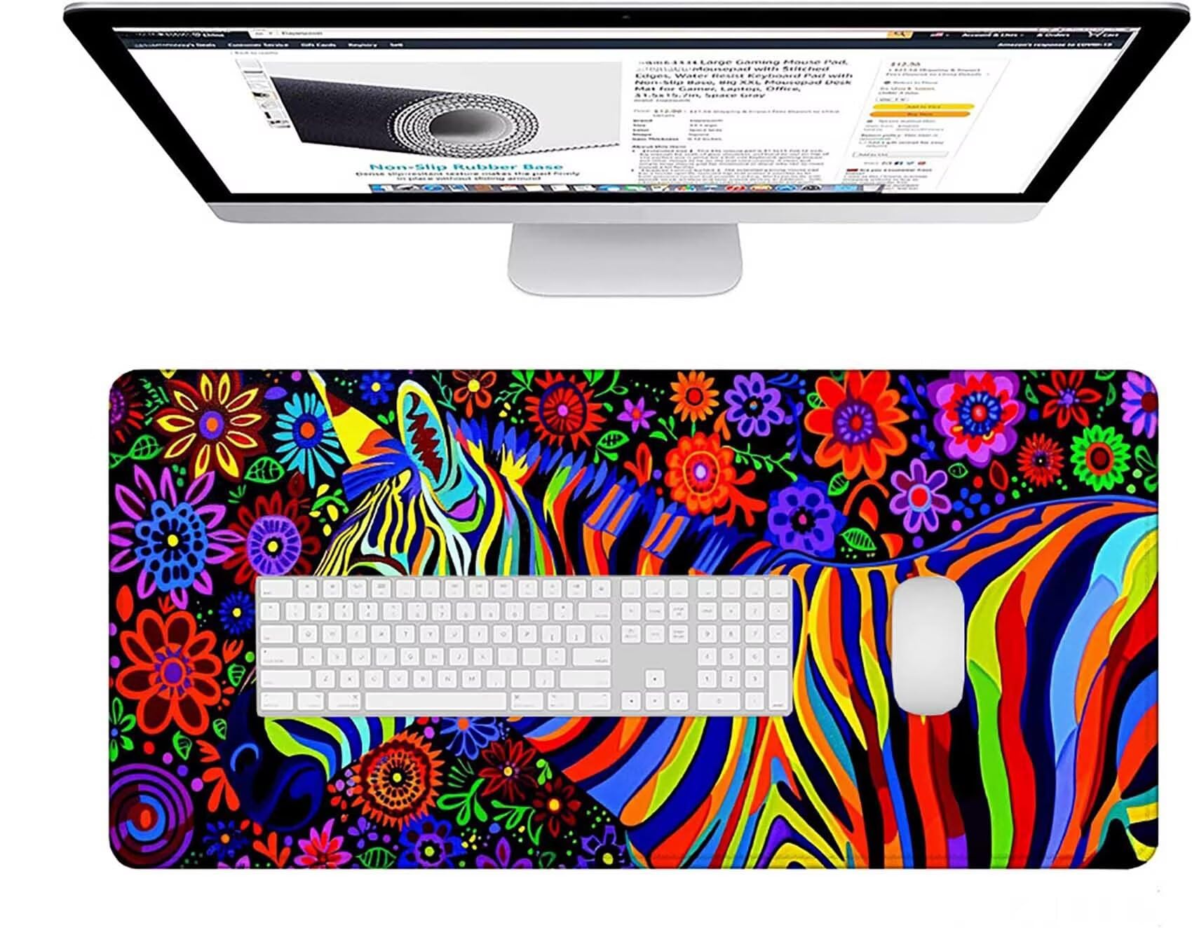 Kolorowa podkładka pod mysz do gier XXL 1500x800x3 mm duża podkładka pod mysz XXL zebra podkładka pod mysz do klawiatury i biura, wysoka precyzja i prędkość, antypoślizgowa guma, akcesoria do gier dla