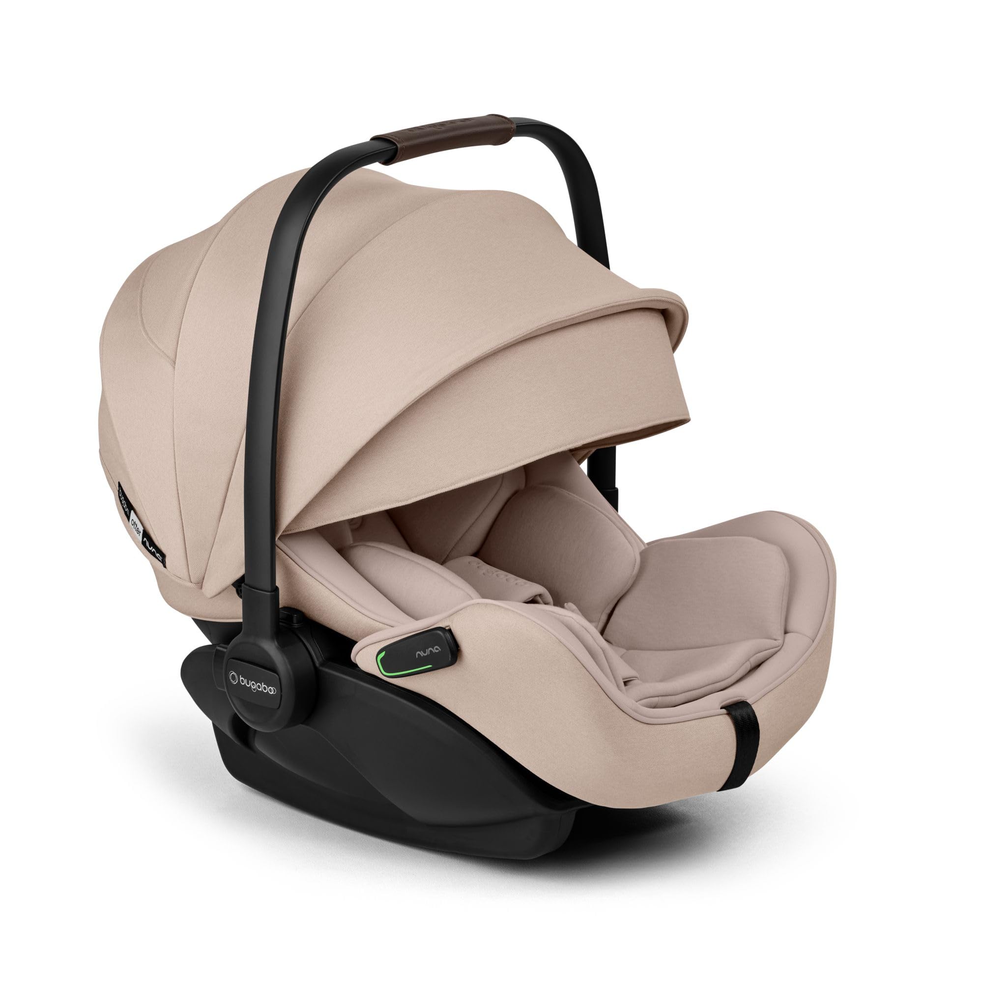 Bugaboo Otter by Nuna, i-Size Babyschale ab Geburt, flache Liegeposition | UPF 50+ Sonnenverdeck und Memory-Schaum, kompatibel mit 360 Grad Isofix-Basis, von 0–15 Monaten, Desert Taupe Melange