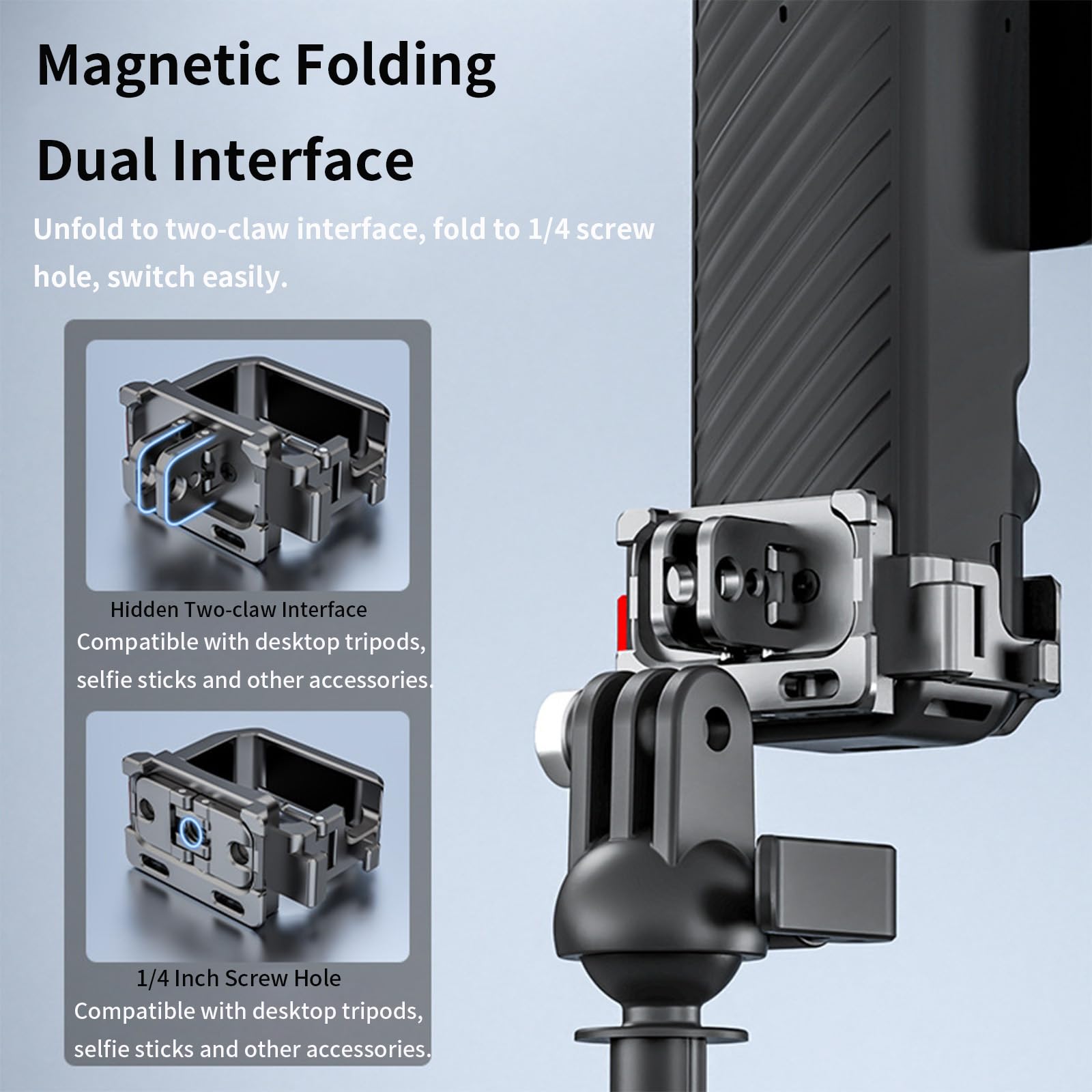 Podstawa adaptera rozszerzającego do DJI Osmo Pocket 4/3, metalowy wspornik montażowy, szybkie zwalnianie, adapter ramy przedłużającej z otworem na śrubę 1/4/zimną stopką/składany interfejs z