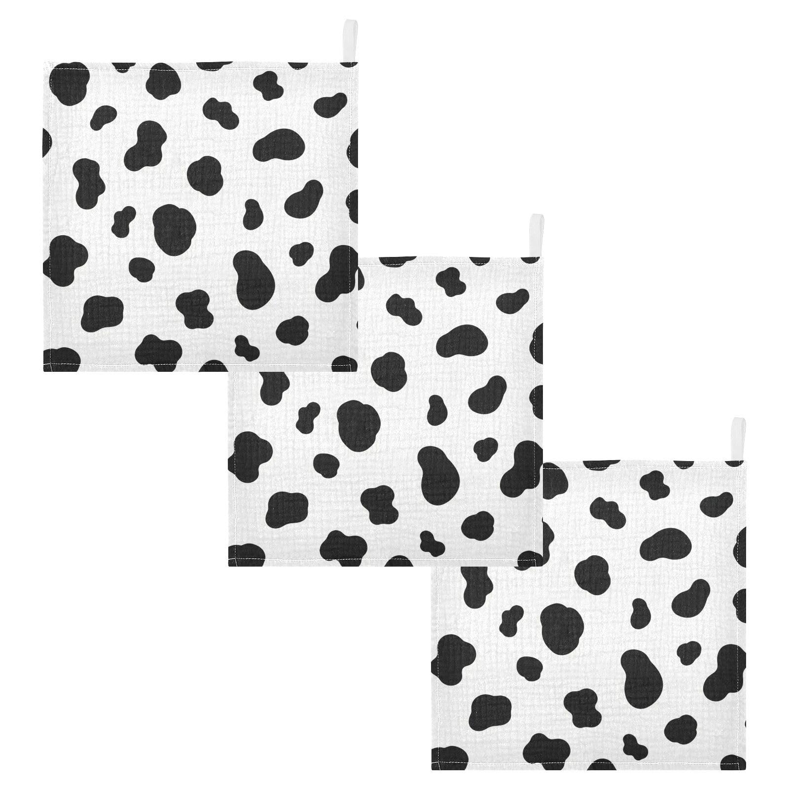 Paños de muselina para bebé con estampado de vaca blanco y negro, paños de piel de vaca, paños suaves y absorbentes para bebé, toallas faciales para recién nacidos, niños y niñas, 12 x 12 pulgadas,