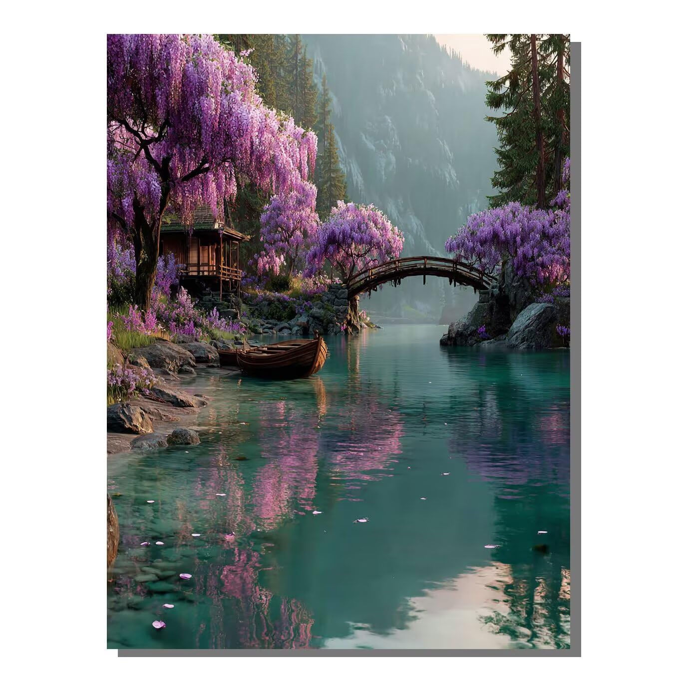 Landschaft Brücke Malen Nach Zahlen Erwachsene, Paint by Numbers Adult Set, Heimwerk Malen Nach Zahlen Kinder Mit Rahmen, Pinsel und 36 Acrylfarbe für Deko Wohnzimmer Geschenke 60 x 80 cm BJHDK403