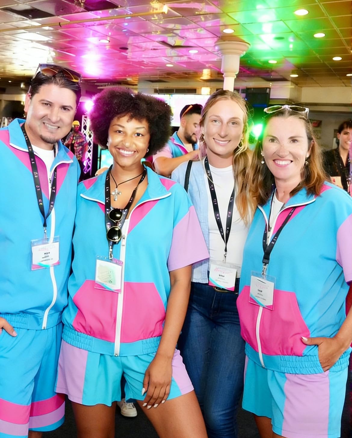 UOUA 80s Outfit for Men 90s Color Block Costumes 2 Piece Retro Short Sleeve Jacket & Shorts Set for Party - Image 5