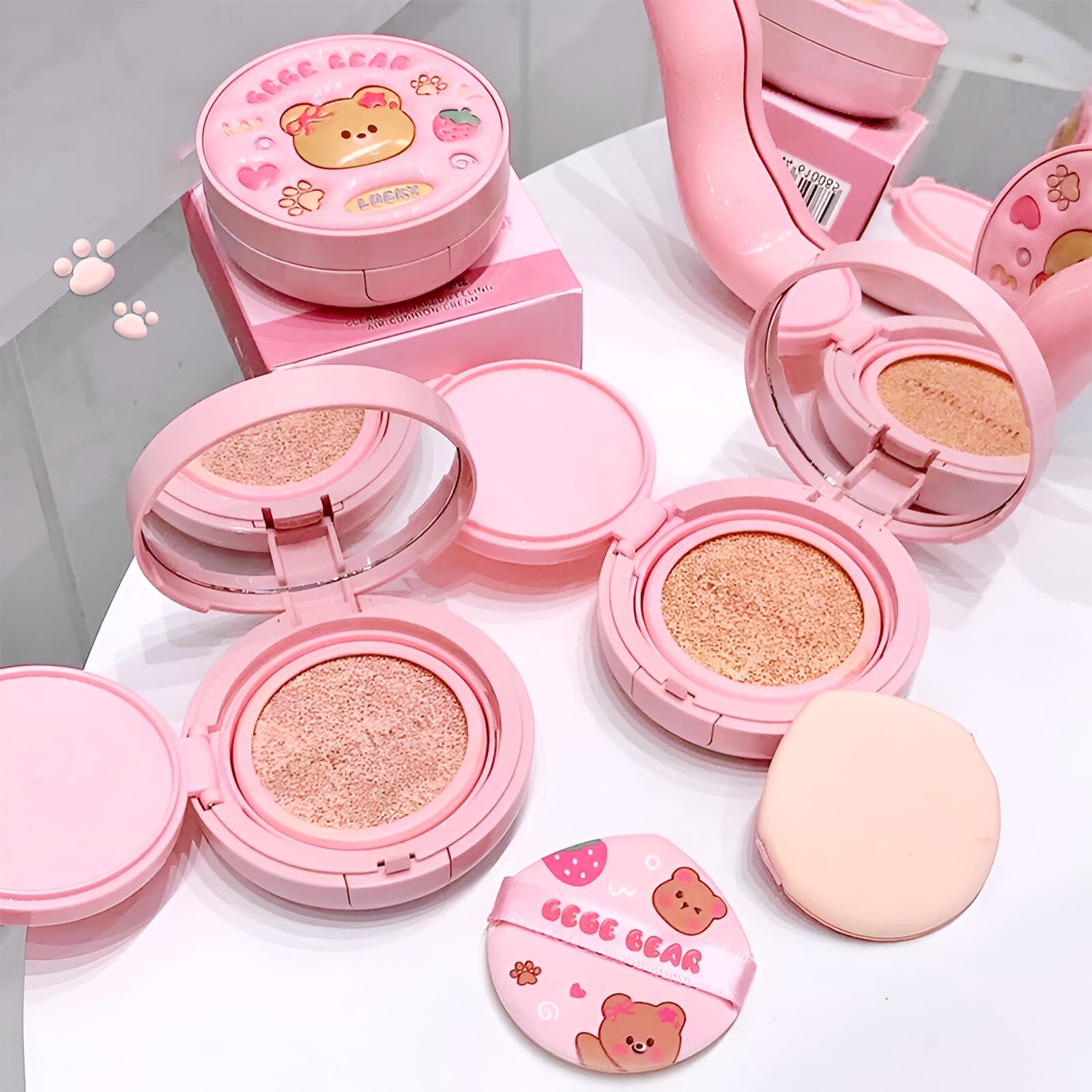 Gege Bear Air Cushion Foundation – Ultra-Light, Breathable Foundation for Flawless, Poreless Skin | High-Coverage, Natural Look with Long-Lasting Moisturizing Makeup | Cute Pink 3D Leather Case with Bear Puff & Built-In Mirror for Travel & Daily Use (#02-Natural, 13g)-picture-19