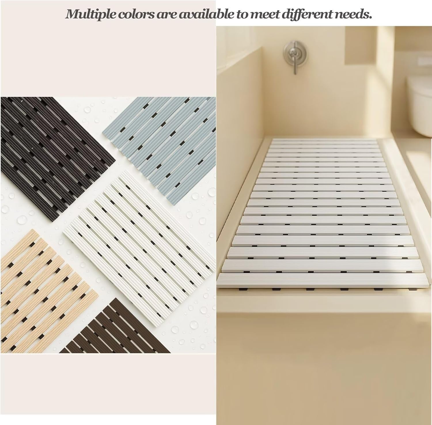 Shower Mat Non Slip, Bathtub Mat with Drain Holes Foldable for Inside Shower, 43x61cm Brown Bath Mats for Easy to DIY Cut, Soft TPE&PVC Materials, Washable