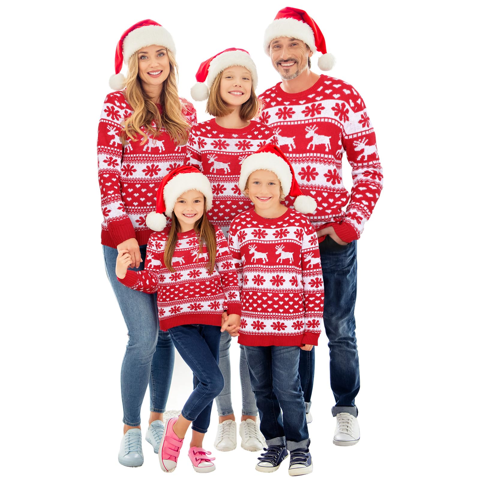 Ugly Christmas Matching Family Sweater Xmas Knit Outfit with Hat Pullover Sweaters Classic Traditional Holiday Jumper