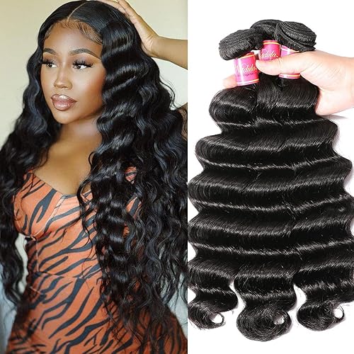 Mechones de pelo humano brasileño Nadula, pelo 6A, 3 unidades, color natural. , onda profunda