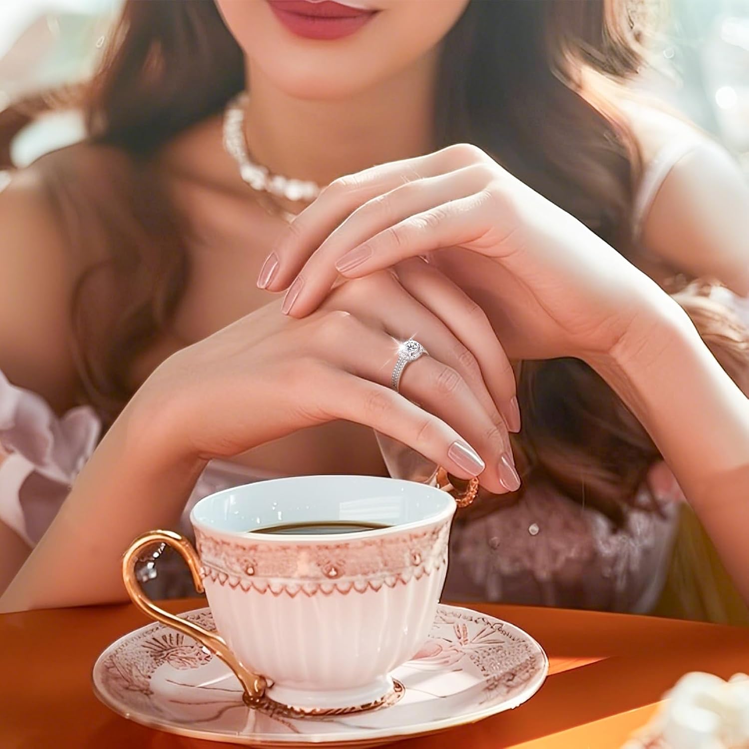 1ct Moissanite Rings for Women & Preserved Real Rose-Eternal Flowers Rose, Engagement Promise Rings for her