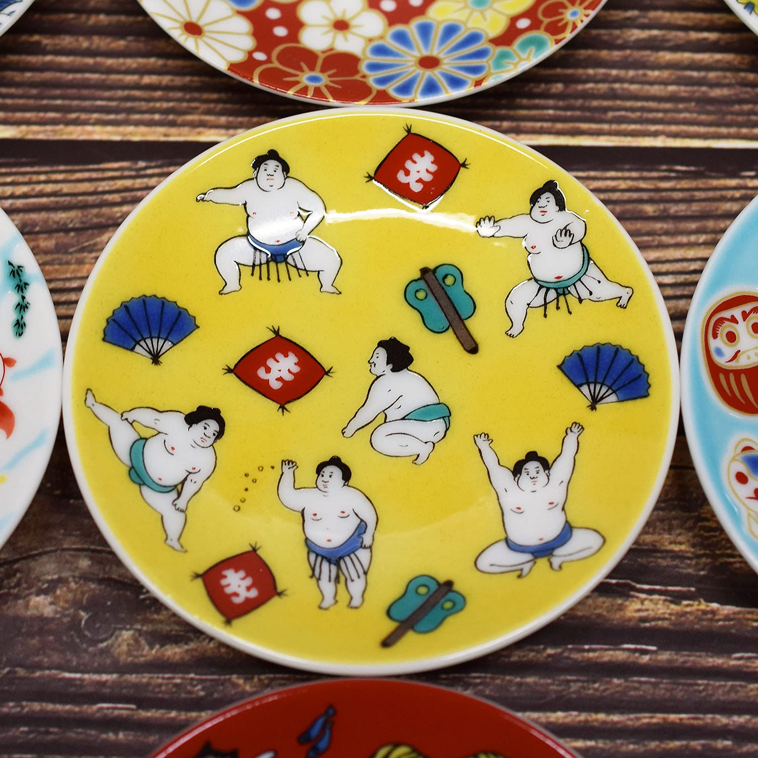Stylish Kutani Ware Plate, Auspicious Bean Plate, Sumo Wrestling Ceramic, Small Plate, Japanese Tableware : Home & Kitchen