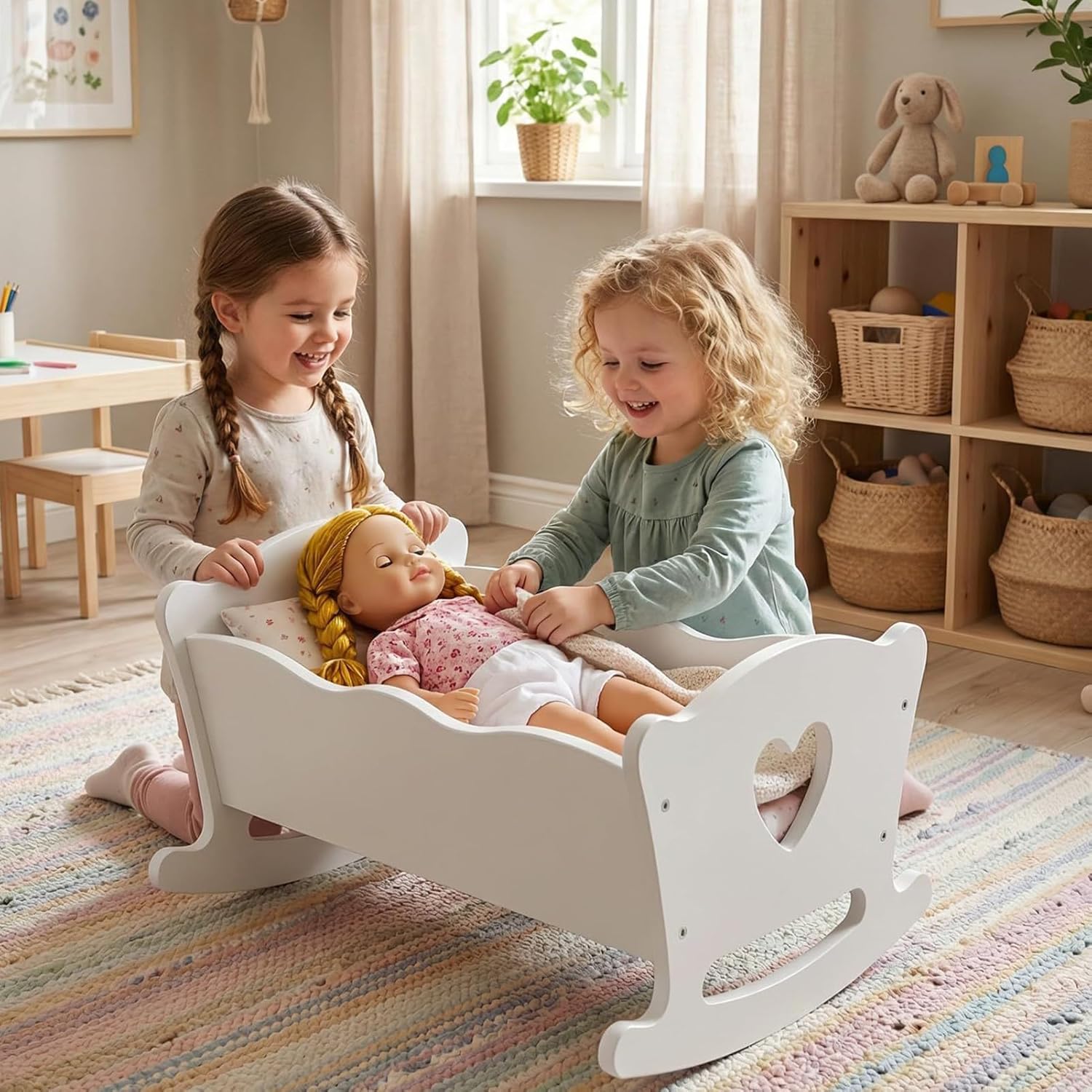 Charming Doll Crib - Cute Interactive Nursery Playset, Rocking Bed Cradle with Joy, Preschool Classroom Toy with Balance, Kindergarten Play Style, Playtime Supplies for Boys, Girls, Kid