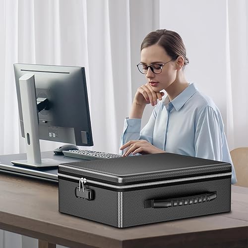 Miniatura 109 de ENGPOW Bolsa de documentos ignífuga de 5200°F con cerradura, caja ignífuga con aislamiento térmico mejorado, organizador de archivos de 8 capas