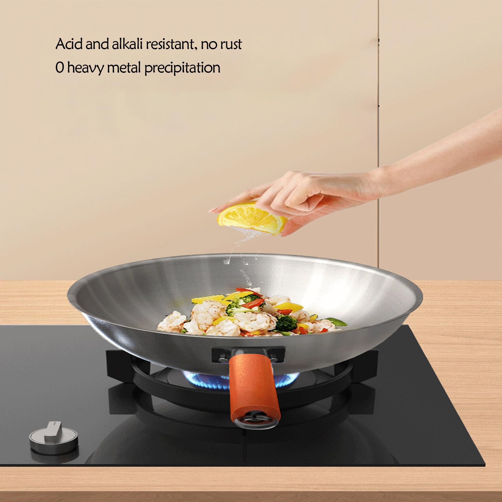 Sartenes Wok Con Tapa, Sartén Grande De Aleación De Titanio, Woks Para Freír De Cocción Por Inducción Sin Recubrimiento Químico, Agarre Cómodo, Duradero Y Resistente A Los Arañazos, Para Inducción, E