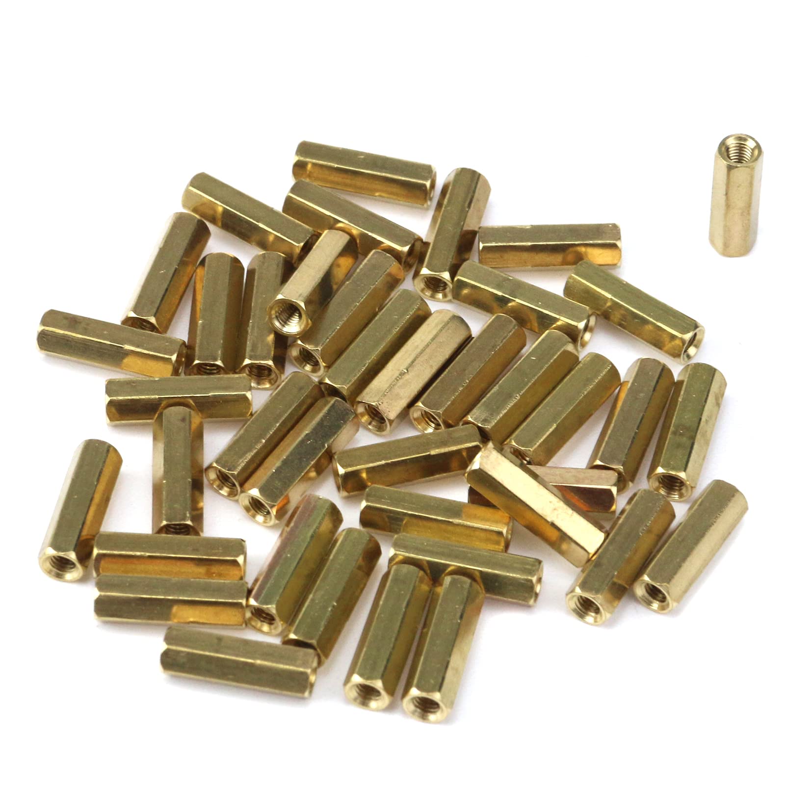 Pastlla 40 Pcs M3 0.59" x 0.2" (15mm x 5mm) Hexagon Nut Brass Copper Standoff Threaded Pillar Female to Female Screw Brass Standoff Spacers-image-11