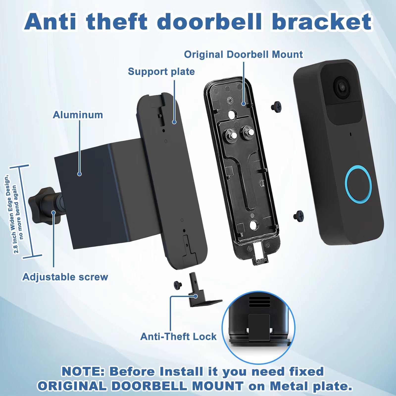 Blink Doorbell Mount, Anti-Theft Blink Video Doorbell Door Mount Bracket No Drilling, Not Block Motion Sensor Easy Install Fit Camera