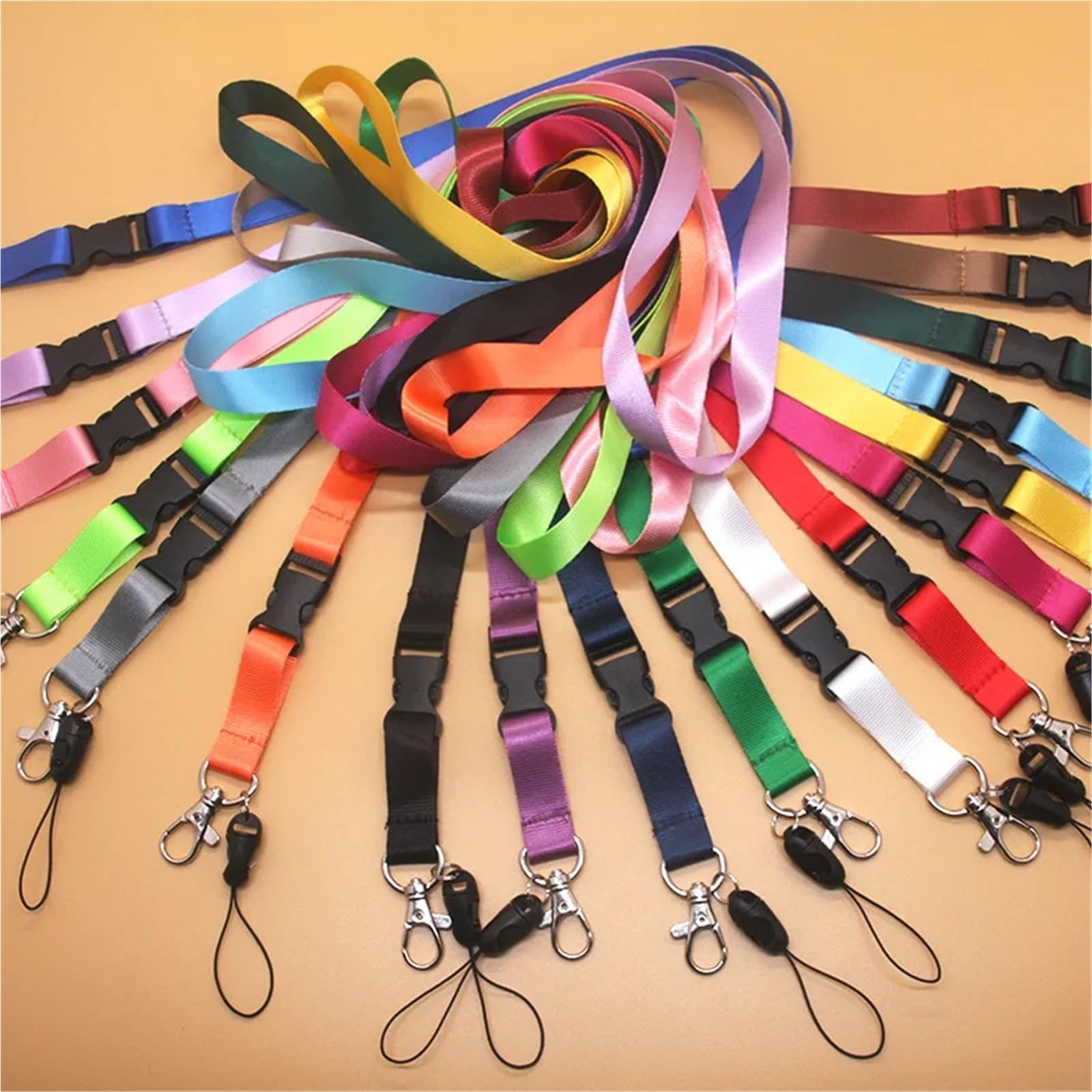Lot de 32 cordons tour de cou de sécurité à suspendre pour téléphone portable, carte d'identité, badge, clés, anneau en métal (vert foncé)