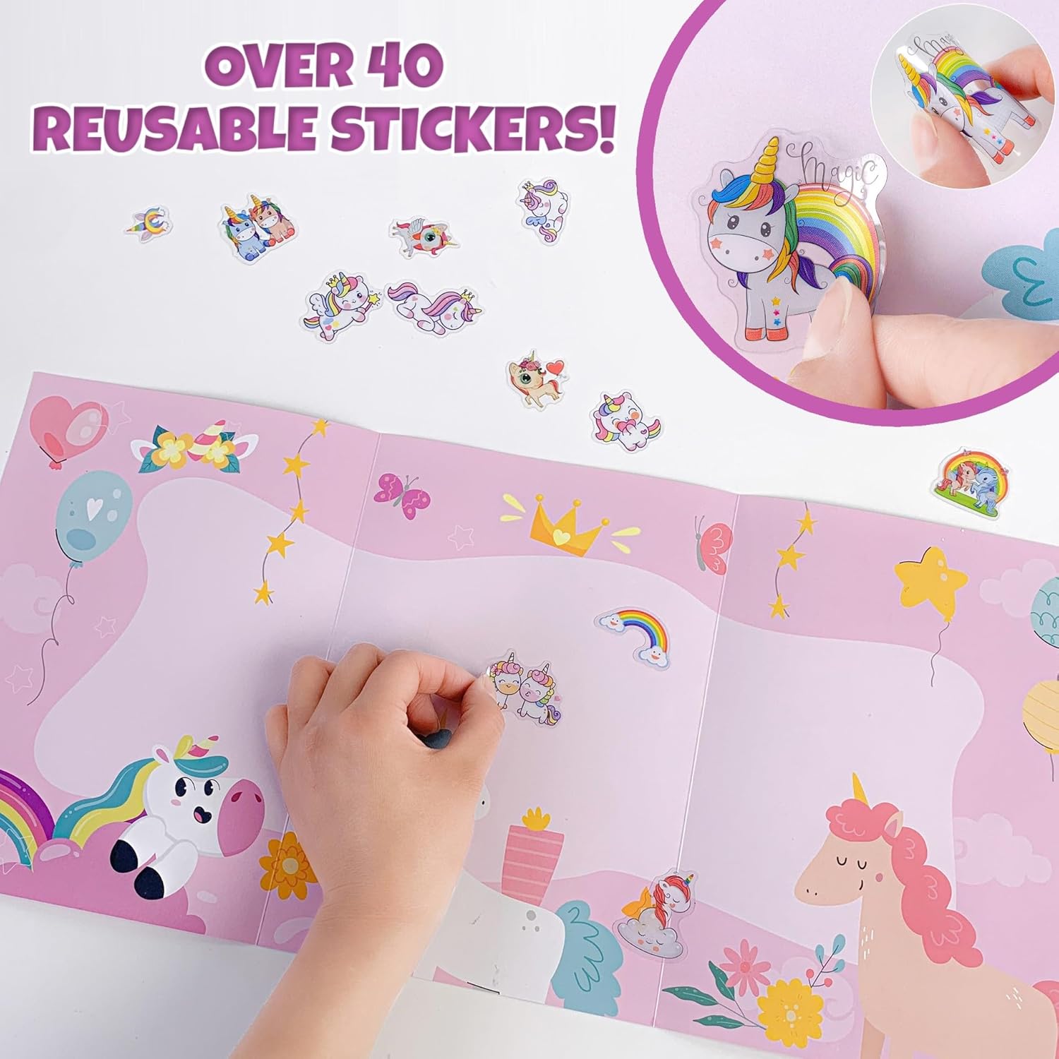 Unicorn Bubble Gun Gift Set – Purple Bubble Maker Toy & Sticker Book with Reusable Stickers | Easter Basket Stuffer & Fun Birthday Surprises Gifts for Girls, Toddlers & Kids