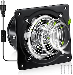 6 Inch Exhaust Fan 308 CFM Kitchen Ceiling Exhaust Fan with Switch Small Bathroom Potable Plug in Garage Damper for Window Shop, Smoking Room, Industrial Ventilation Use, Black