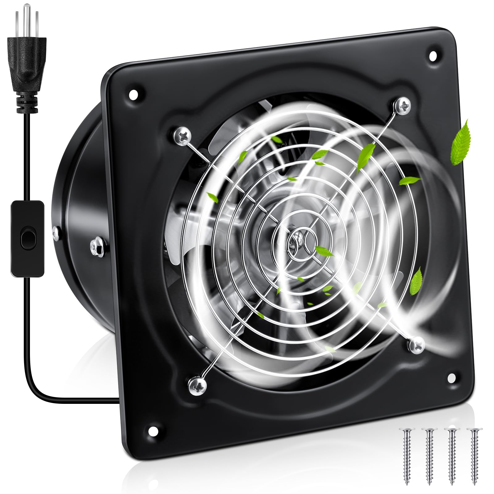 Yaocom 6 Inch Exhaust Fan 308 CFM Kitchen Ceiling Exhaust Fan with Switch Small Bathroom Potable Plug in Garage Damper for Window Shop, Smoking Room,