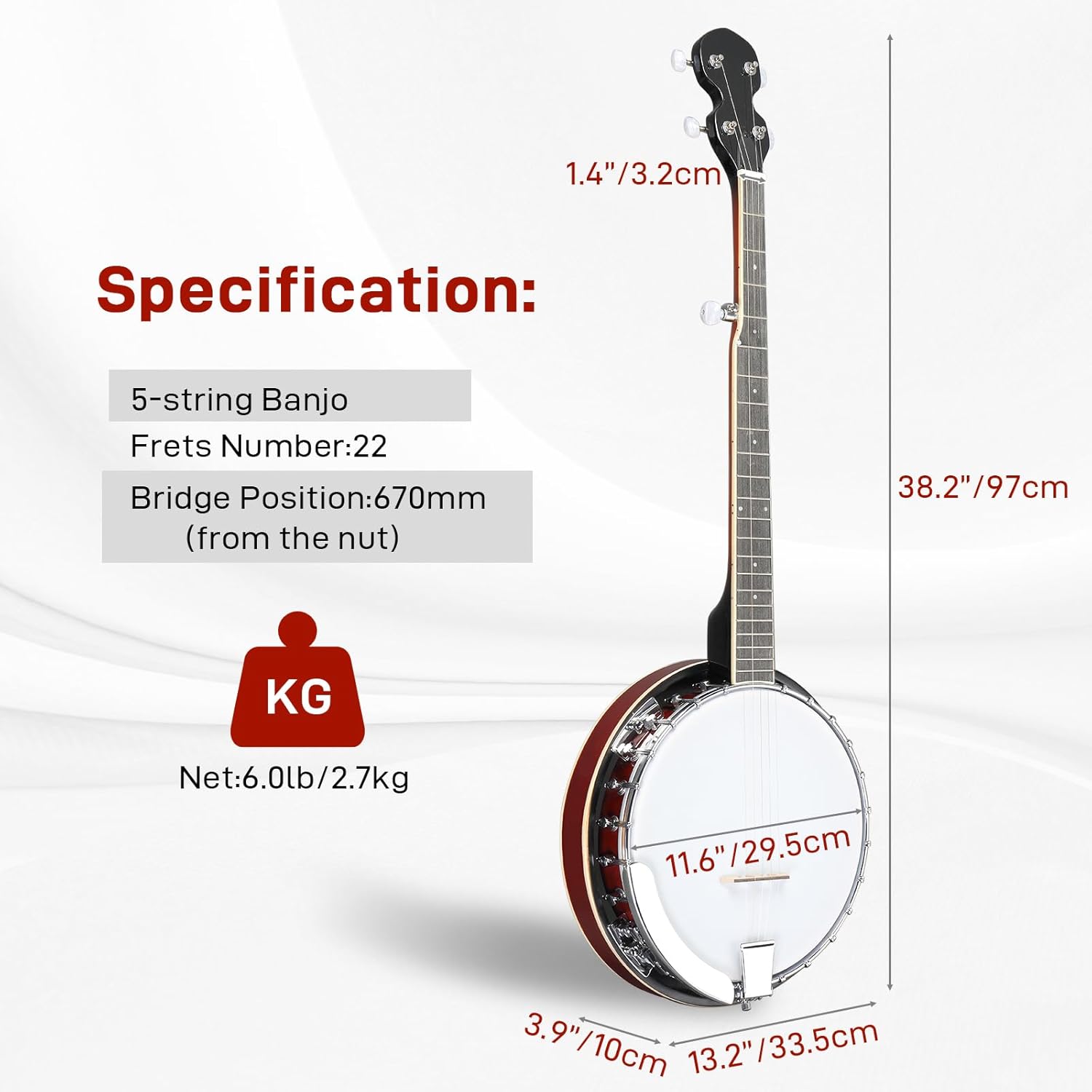 5 String Banjos, Full-Size Right Handed Banjo 5 Strings Set with Closed Solid Sapele Back & Premium Mahogany Neck for Adults Beginner
