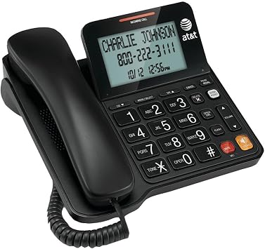 AT&T CL2940 Corded Phone with Speakerphone, Extra-Large Buttons and Tilt Display, Caller ID/Call Waiting, Audio Assist Volume Boost, Black