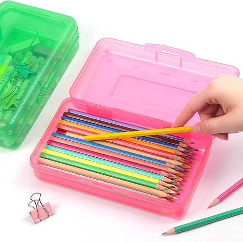 Vista 52 de Tamaki 1 caja de lápices de plástico de gran capacidad, cajas transparentes con tapa hermética, diseño apilable y elegante caja organizadora de Verde