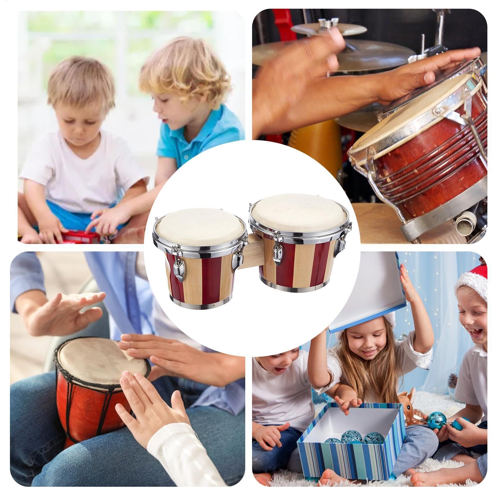Bongo de madera | Instrumento musical de percusión para principiantes - Instrumento musical de percusión profesional, bongos de 6 y 7 pulgadas para principiantes | Bongos de Madera para Ritmo y Aprendizaje Musical Para Niños, Adolescentes, Adultos y Todas