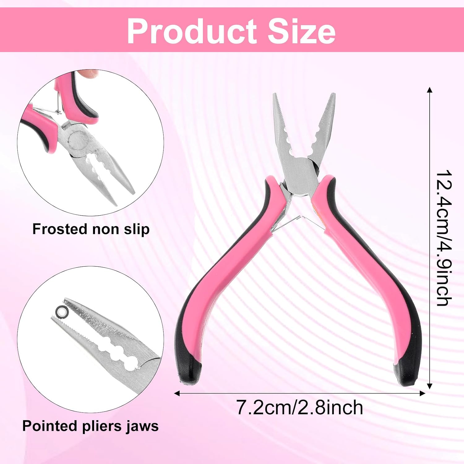 Micro Ring Hair Extension Pliers, 3 Holes Mini Plier for Micro and Nano Rings Professional Hair Extension Tool with No-Slip Grip Hairs Extensions Opener and Removal Tool (Pink) thumbnail