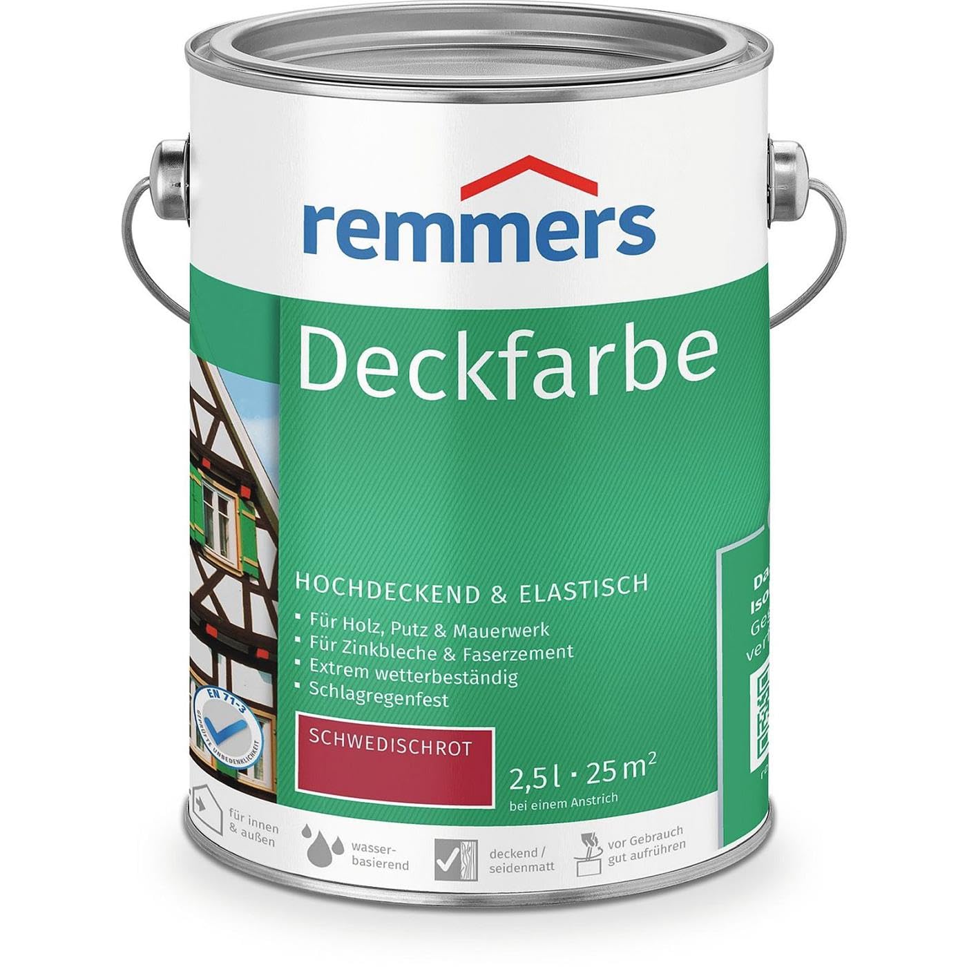 Remmers Finishing Paint Swedish red, 2,5 litres, water-based finishing paint for interior and exterior use, weather protection paint for wood, zinc, mineral and many other substrates