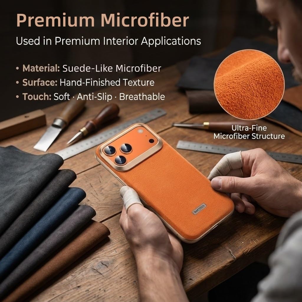 Suede-Like Case for iPhone 17 Pro Max /17 Pro,Compatible with MagSafe, Premium Italian Suede Hand-Crafted Cover with Aluminum Camera Lens Frame, Ultra-Slim Anti-Slip & Washable Grip(Blue,17 ProMax)