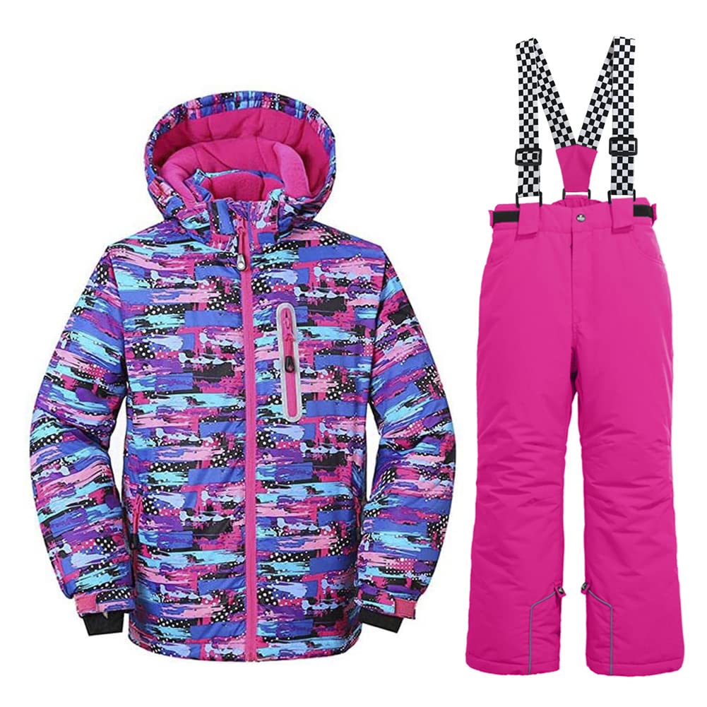 HOTIAN Traje de esquí para niños, traje de esquí para niña, mono de invierno para niños, traje de esquí impermeable, chaqueta de esquí y pantalones de esquí