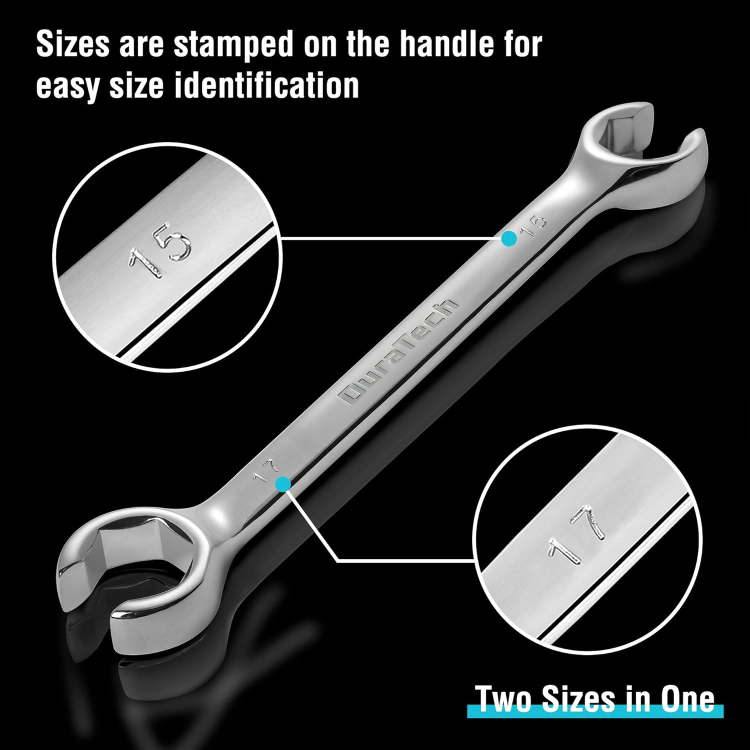 DURATECH 6-Piece Flare Nut Wrench Set, Standard & Metric, 3/8" to 11/16'' & 10-17mm, CR-V Steel, Organizer Pouch Included