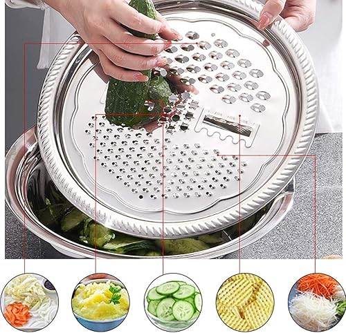 Miniatura 2 de NAICISUM Cuenca multifuncional de acero inoxidable, juego de colador de rallador 6 en 1, rallador de queso de jengibre, cesta de drenaje para