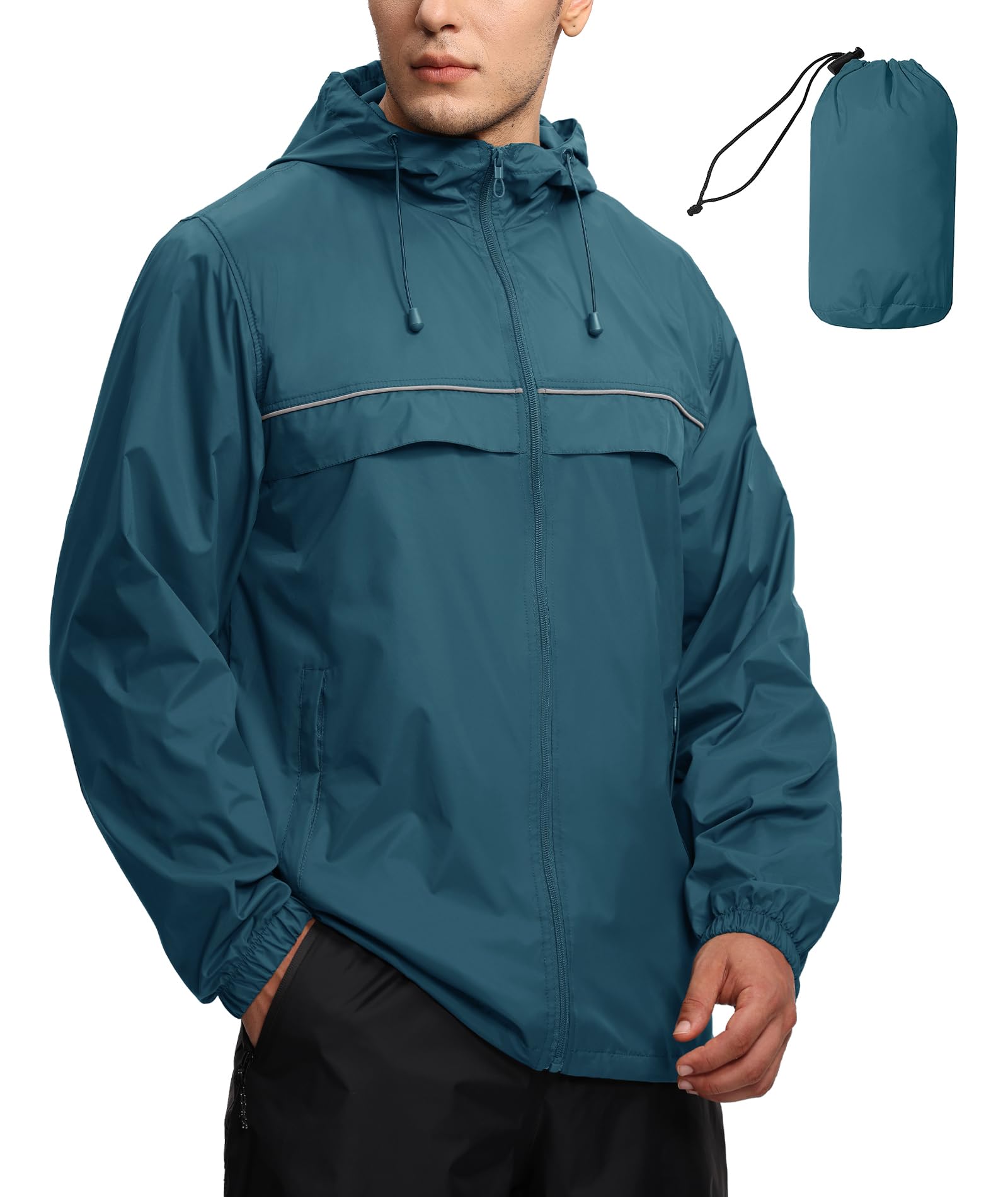 SWISSWELL Mens Waterproof Windbreaker Rain Jacket Lightweight Packable Raincoat with Hood for Golf Hiking Travel