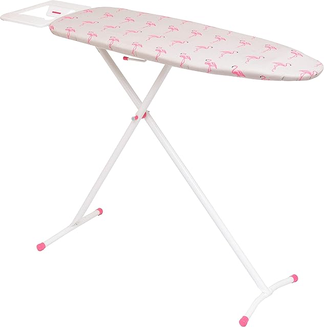 Mabel Home T-Leg Adjustable Height Ironing Board with Grey and Flamingo Cotton Cover + Extra cover