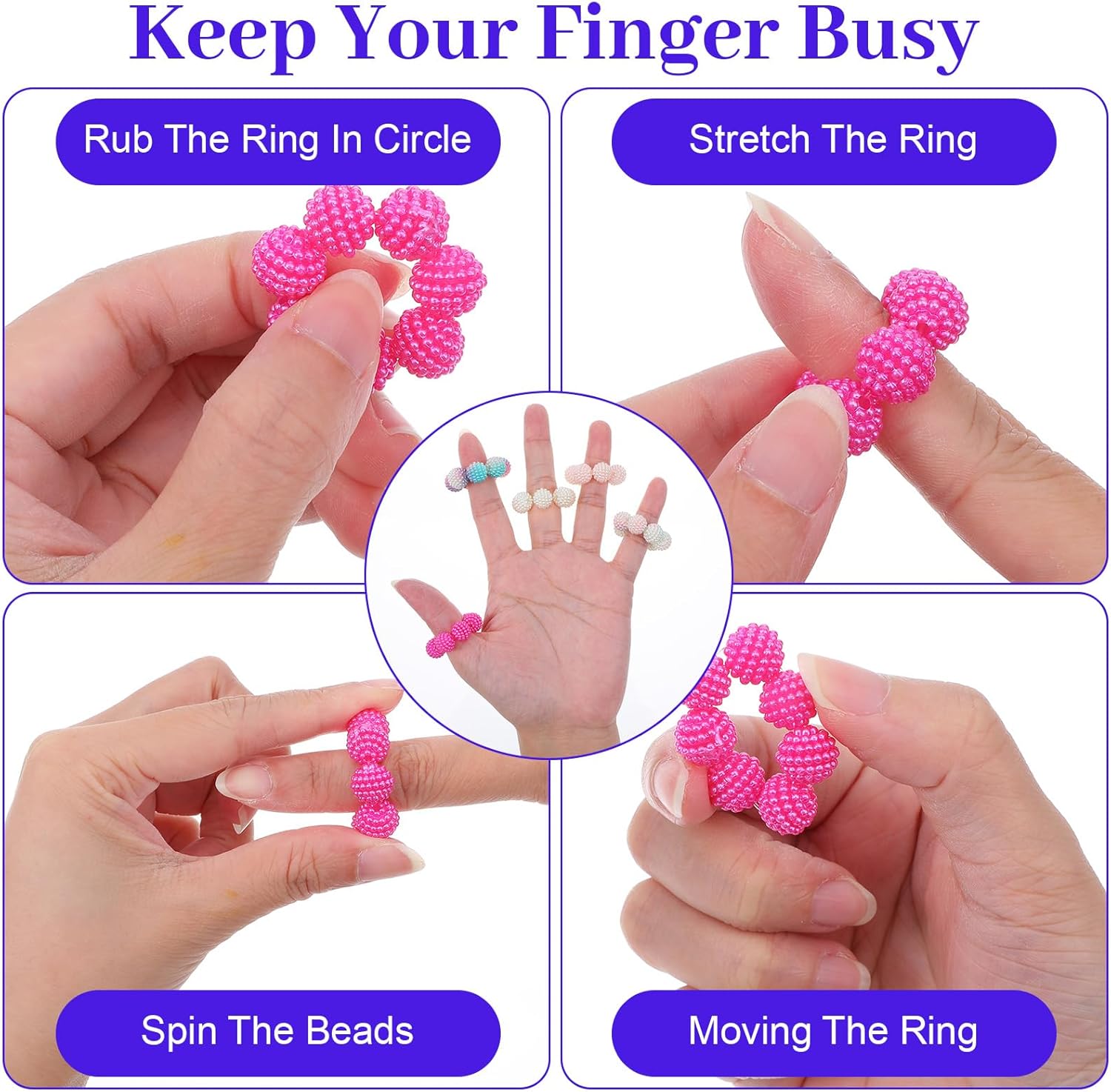 Sibba 10 Pack Fidget Rings Spiky Sensory Bead Anxiety Stress Relief Finger Rings for Adults Quiet Acupressure Calming Fidget Ring for Tension Reduction Focus Relaxation Office Workers