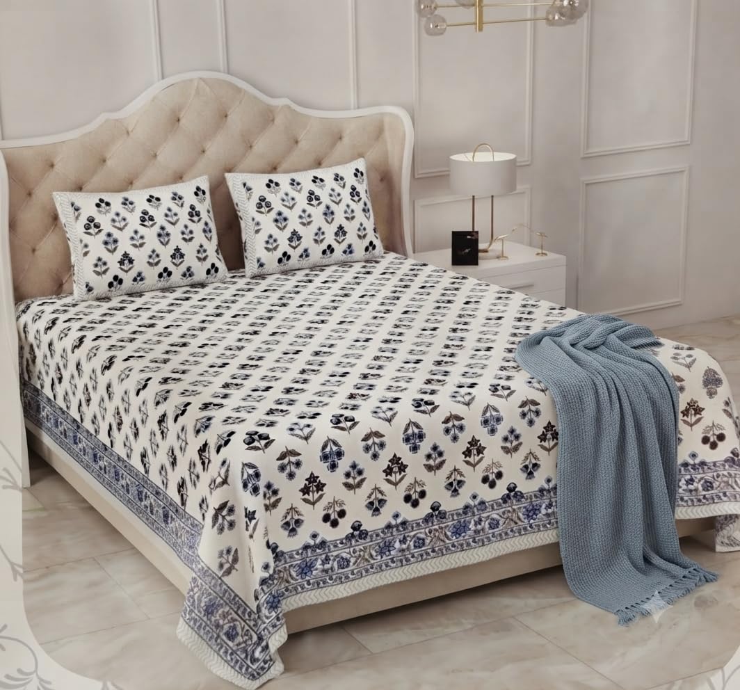 Vastriva Home 100% Cotton Floral Printed Double Bedsheet with 2 Pillow Covers-picture-15