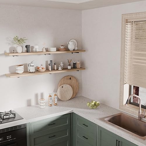 Miniatura 3 de Estantes largos de pared de 60 pulgadas, estante flotante largo para pared, juego de 2, estantes grandes con soportes de metal, estantería de granja