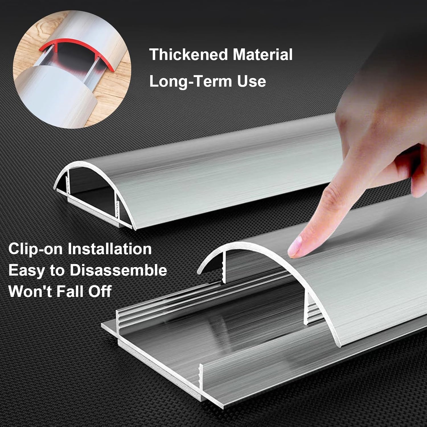3.3ft Floor Cord Cover, Self Adhesive Cord Hider, Hide and Protect Extension Cords, Prevent Trips, Wire Management for Home/Office(Silver,4.7 * 1.3cm/1.9 * 0.51in)