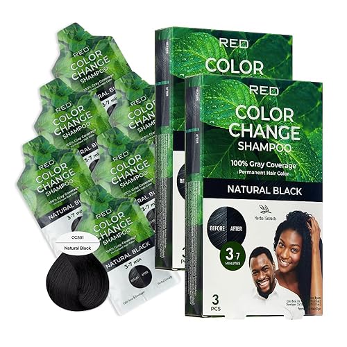 KISS Quick Cover - Champú natural con cambio de color a base de hierbas, 3 bolsas (paquete de 2, negro natural)