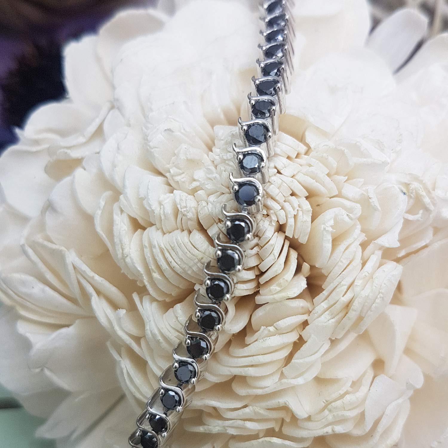 Dazzlingrock Collection Bracciale tennis da donna in argento Sterling con diamante nero taglio rotondo 3,65 carati (ctw), One Size, Argento sterling, Diamante nero