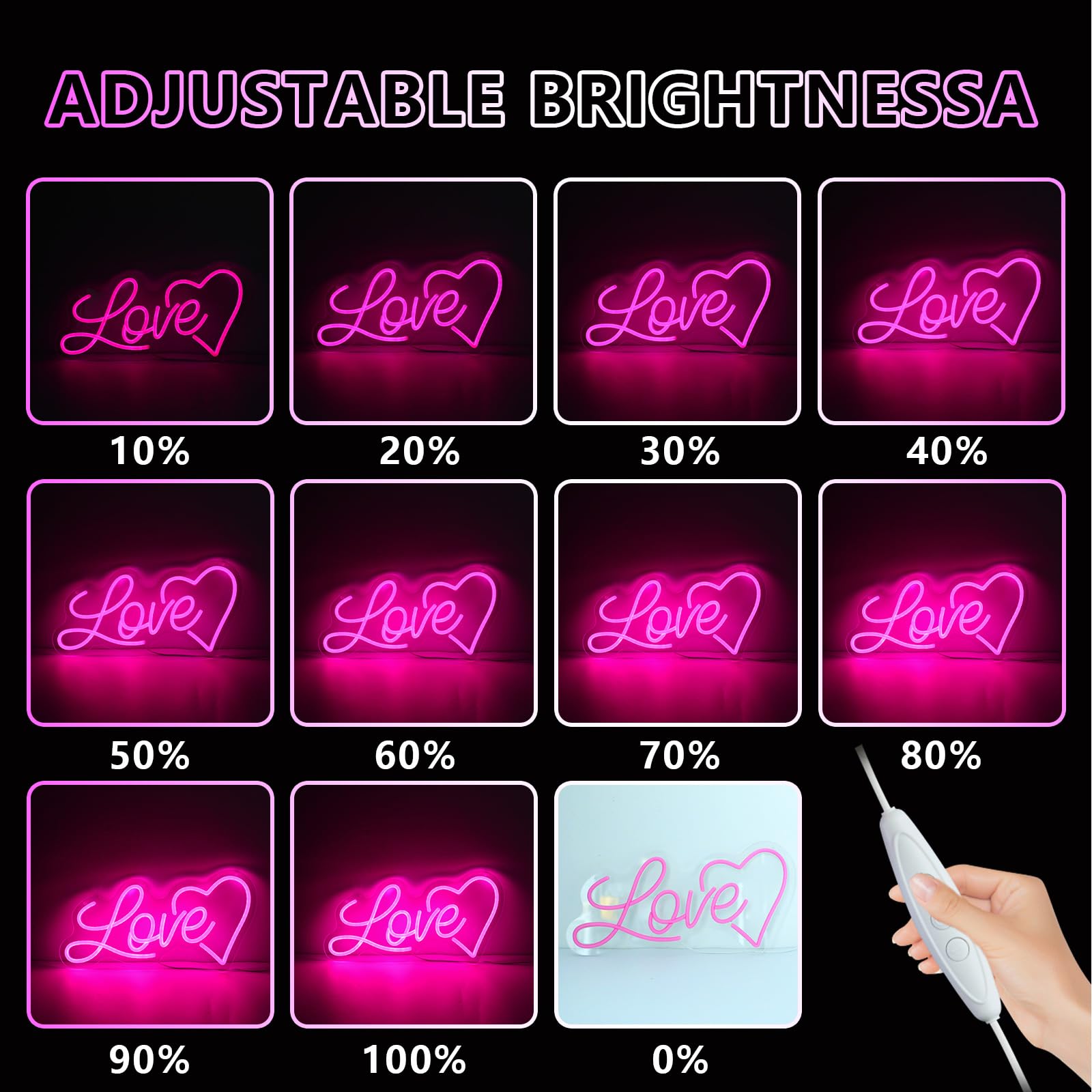 ENUOLI Insegna al neon Love, Illuminazione al neon per parete, Alimentazione USB, Cartello d'amore dimmerabile, Cuore Rosa, Decorazione per camera da letto, Casa, Matrimonio, Parete